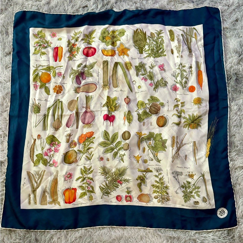 Vtg Mantero 100% silk scarf Foulard collection No 5 fruits & vegetables